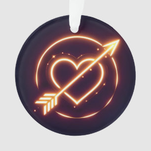 glowing image of a heart with cupid's arrow ornament