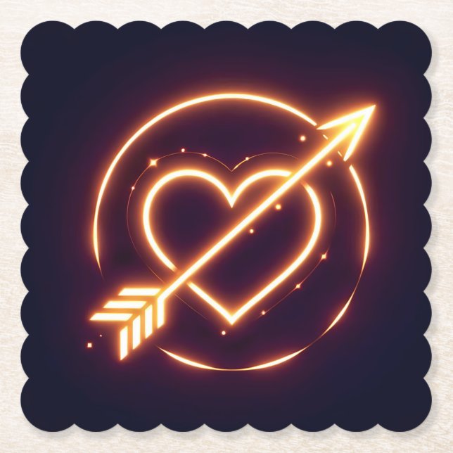 glowing image of a heart with cupid's arrow paper coaster (Front)