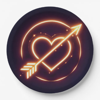 glowing image of a heart with cupid's arrow paper plate