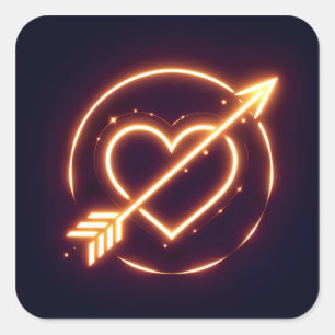 glowing image of a heart with cupid's arrow square sticker