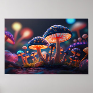 Glowing Indigo Mushrooms Poster