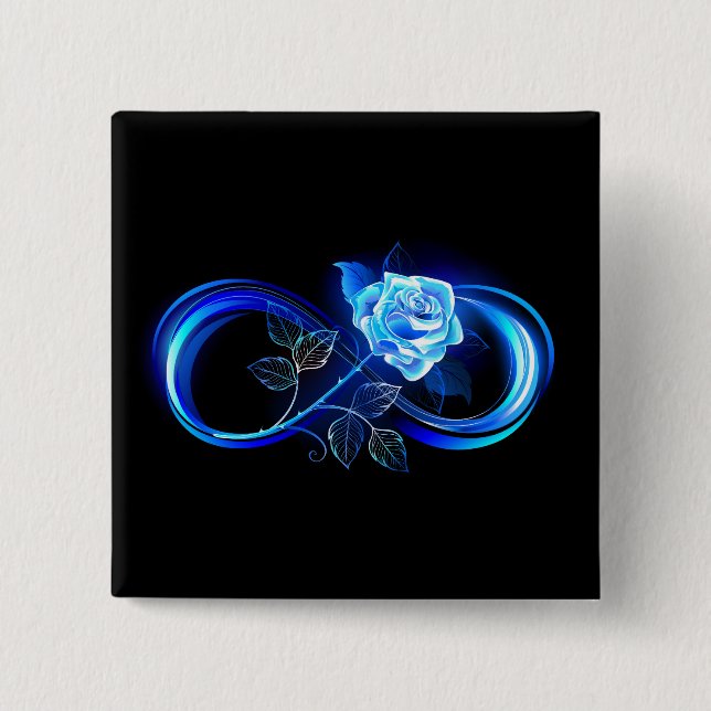 Glowing infinity with blue rose 15 cm square badge (Front)