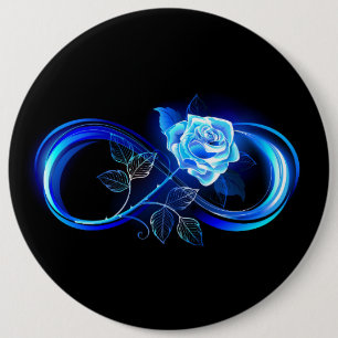 Glowing infinity with blue rose 6 cm round badge