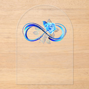 Glowing infinity with blue rose acrylic invitations