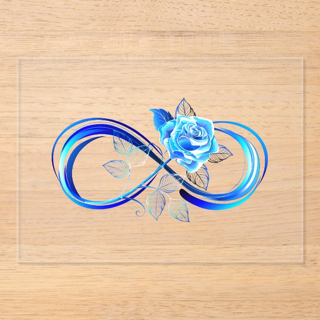 Glowing infinity with blue rose acrylic invitations (Front)