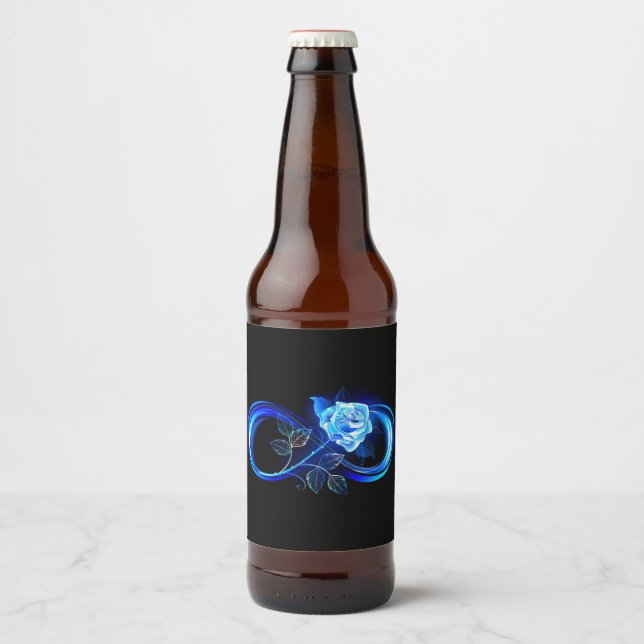 Glowing infinity with blue rose beer bottle label (Front)