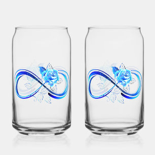 Glowing infinity with blue rose can glass