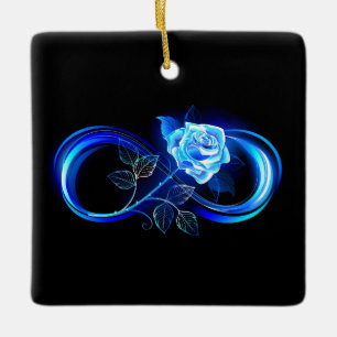 Glowing infinity with blue rose ceramic ornament
