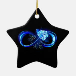 Glowing infinity with blue rose ceramic tree decoration
