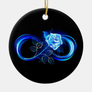 Glowing infinity with blue rose ceramic tree decoration