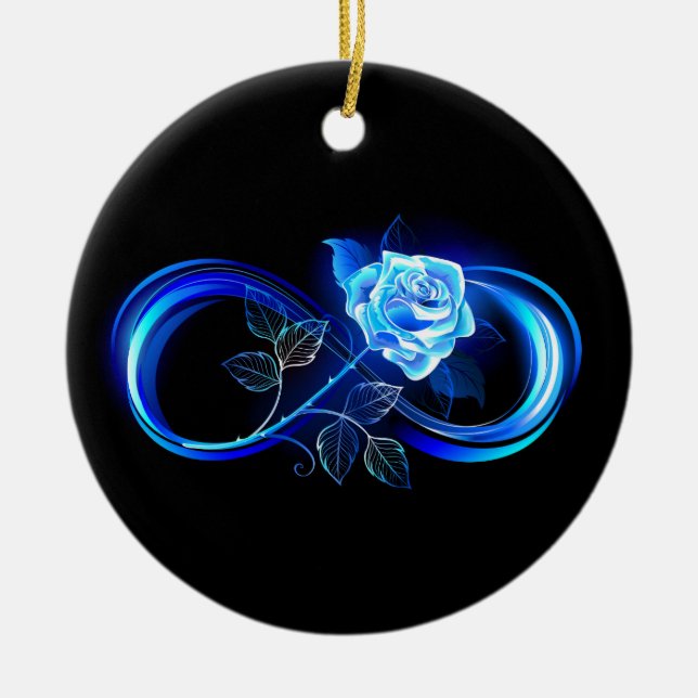 Glowing infinity with blue rose ceramic tree decoration (Front)