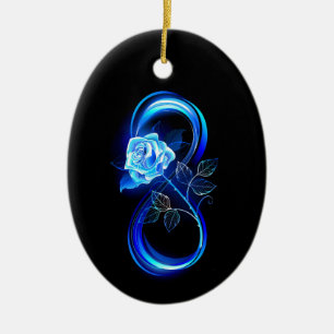 Glowing infinity with blue rose ceramic tree decoration