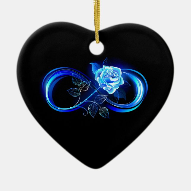 Glowing infinity with blue rose ceramic tree decoration (Front)