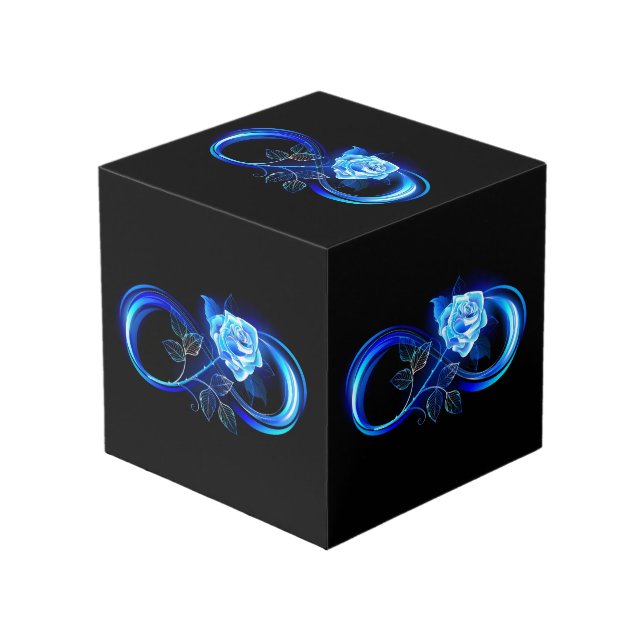 Glowing infinity with blue rose cube (Front Angled)