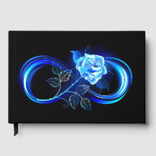 Glowing infinity with blue rose guest book