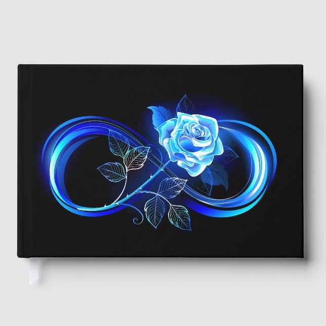 Glowing infinity with blue rose guest book (Front)