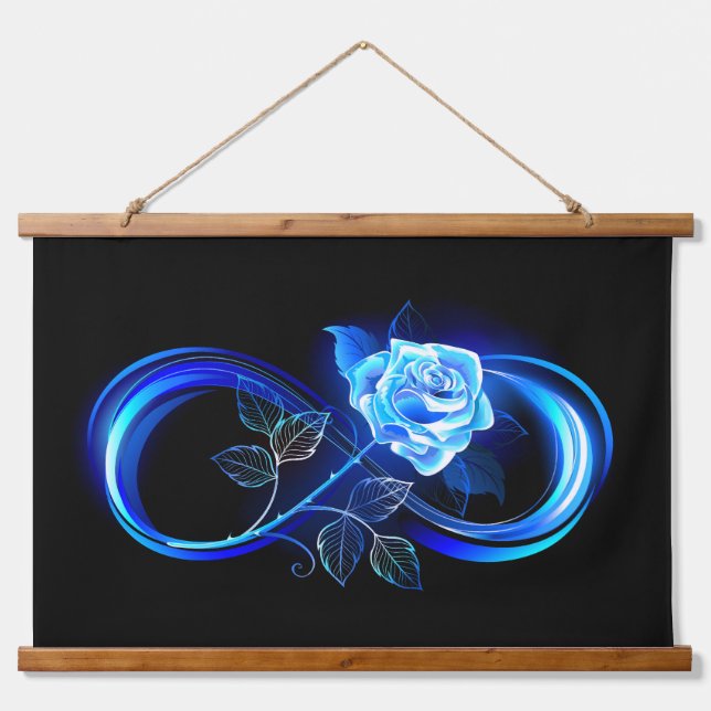 Glowing infinity with blue rose hanging tapestry (Front)