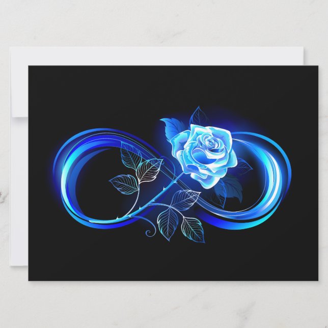 Glowing infinity with blue rose holiday card (Front)