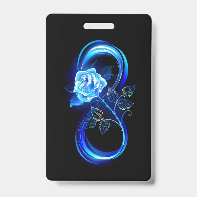 Glowing infinity with blue rose ID badge (Front)
