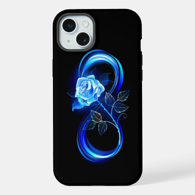 Glowing infinity with blue rose iPhone case (Back)