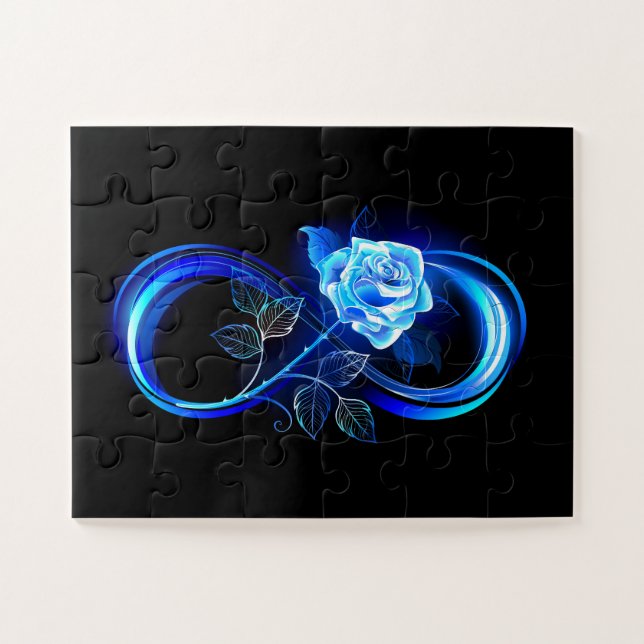 Glowing infinity with blue rose jigsaw puzzle (Horizontal)