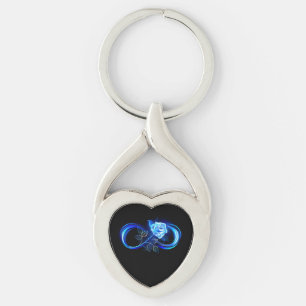 Glowing infinity with blue rose key ring