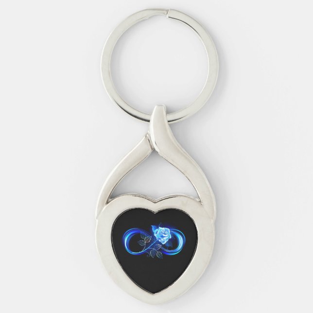 Glowing infinity with blue rose key ring (Front)