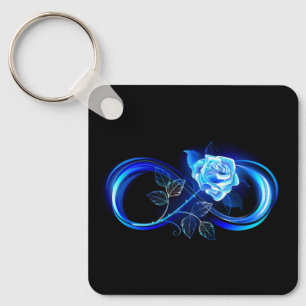 Glowing infinity with blue rose key ring