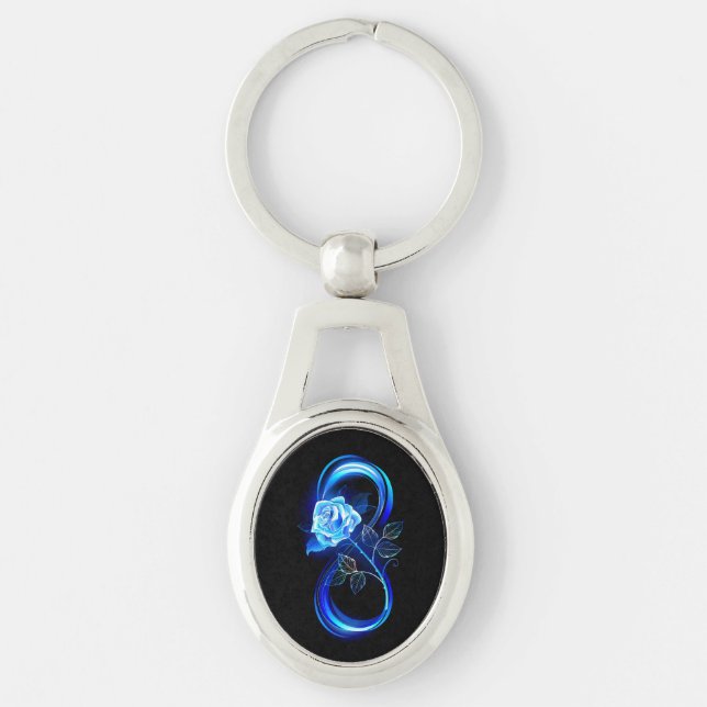 Glowing infinity with blue rose key ring (Front)