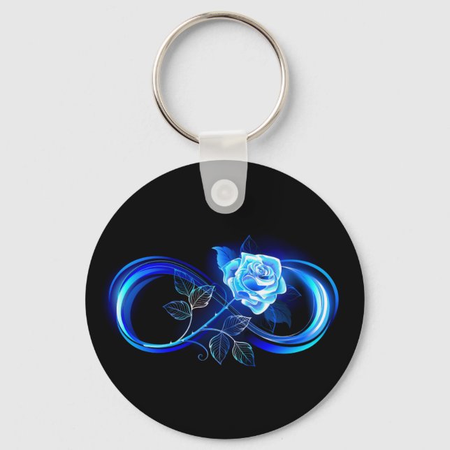Glowing infinity with blue rose key ring (Front)
