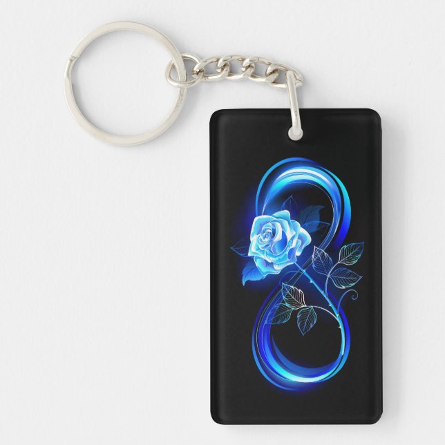 Glowing infinity with blue rose key ring (Front)