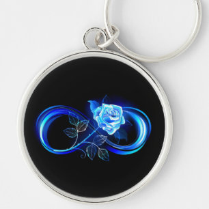 Glowing infinity with blue rose key ring