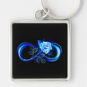 Glowing infinity with blue rose key ring