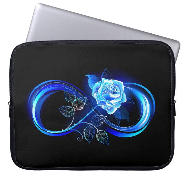 Glowing infinity with blue rose laptop sleeve (Front)