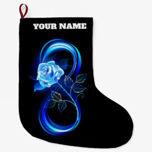 Glowing infinity with blue rose large christmas stocking