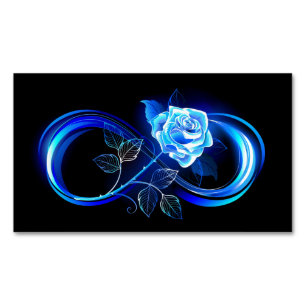 Glowing infinity with blue rose magnetic business card