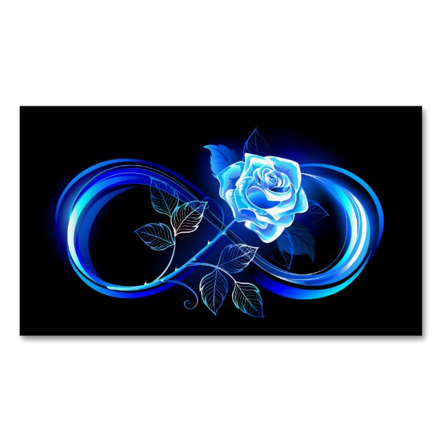 Glowing infinity with blue rose magnetic business card (Front)