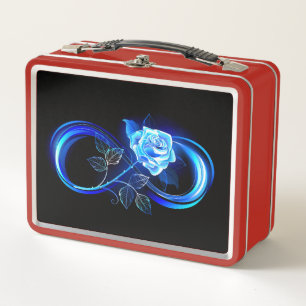 Glowing infinity with blue rose metal lunch box