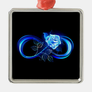 Glowing infinity with blue rose metal tree decoration