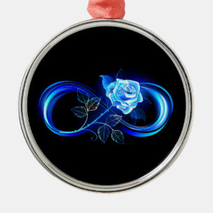 Glowing infinity with blue rose metal tree decoration