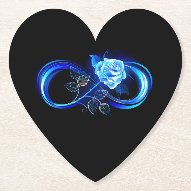 Glowing infinity with blue rose paper coaster (Front)