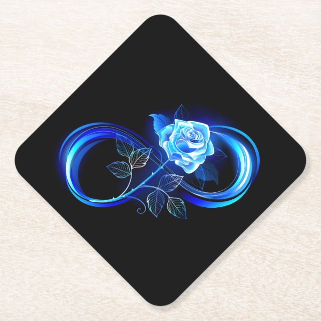 Glowing infinity with blue rose paper coaster (Front)