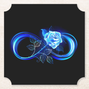 Glowing infinity with blue rose paper coaster