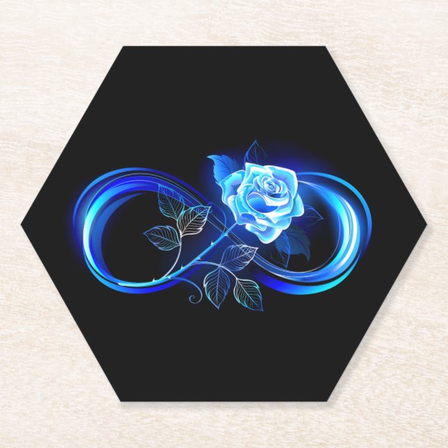 Glowing infinity with blue rose paper coaster (Front)