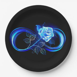 Glowing infinity with blue rose paper plate