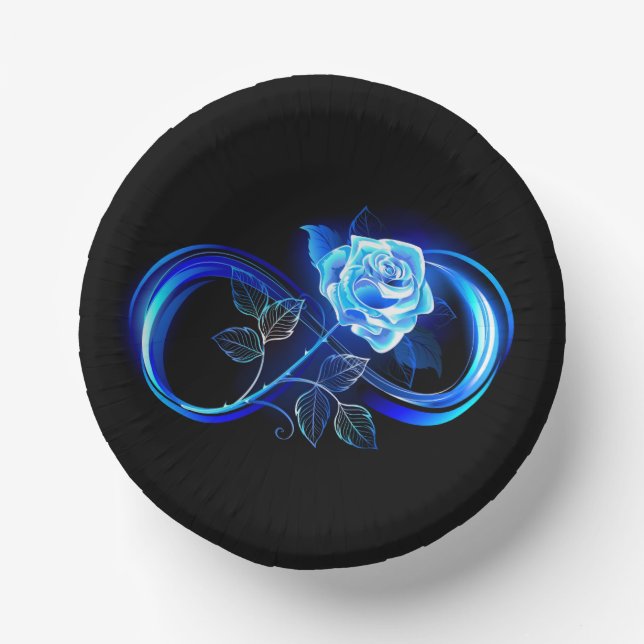 Glowing infinity with blue rose paper plate (Front)