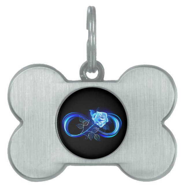 Glowing infinity with blue rose pet ID tag (Front)