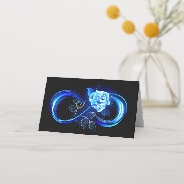 Glowing infinity with blue rose place card (Front)