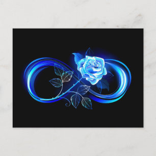 Glowing infinity with blue rose postcard