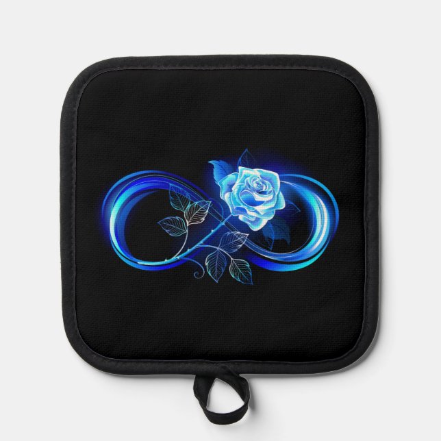 Glowing infinity with blue rose pot holder (Front)